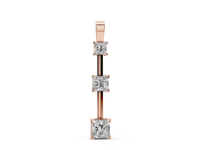 Princess Cut Lab-Grown Diamond Graduated Bar Pendant Necklace | Spaced Settings | Rose Gold