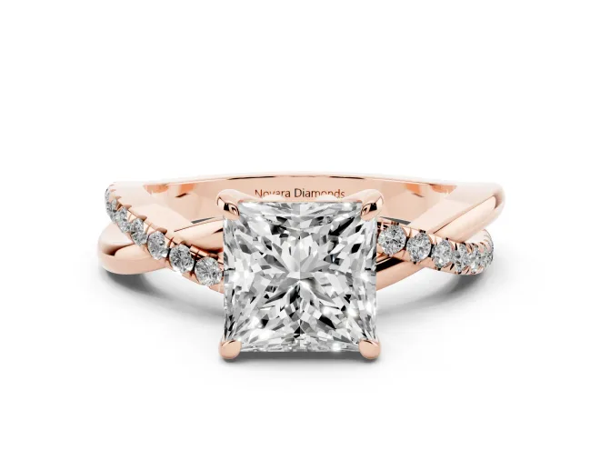 Princess Cut Pavé Twist Engagement Ring Setting | Crossover Band | Rose Gold