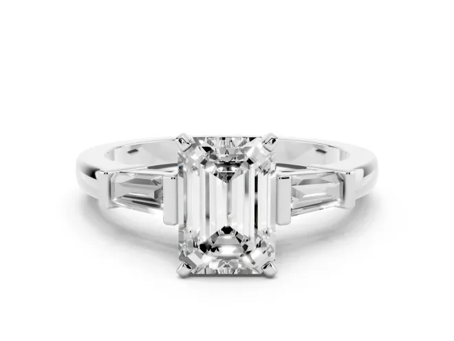 Emerald Cut Three-Stone Engagement Ring Setting | Tapered Baguettes | White Gold