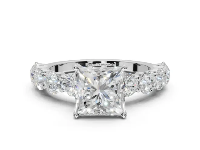 Princess Cut Side Stone Engagement Ring Setting | Scalloped Prong Accents | Platinum