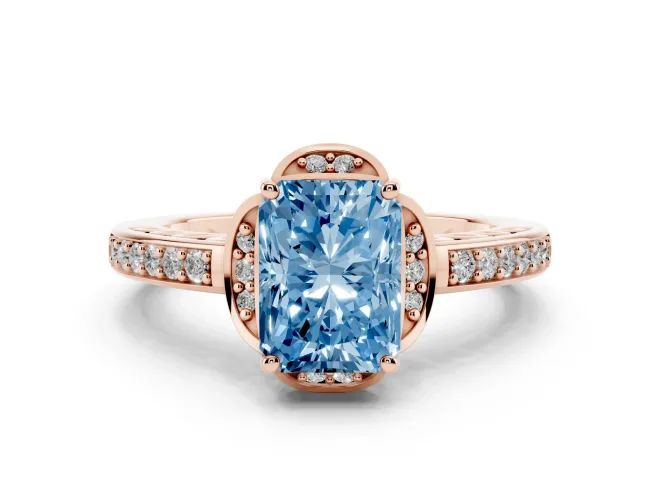Radiant Cut Floral Pavé Engagement Ring Setting for a Fancy Blue Lab-Grown Diamond | Rose Gold