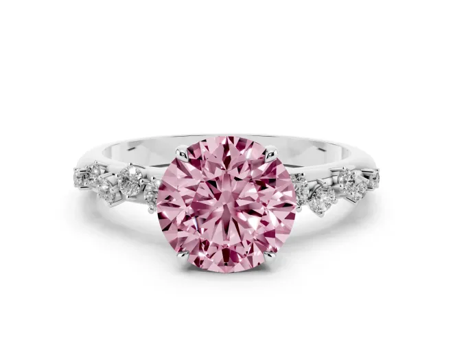 Round Graduated Solitaire Engagement Ring Setting for a Fancy Pink Lab-Grown Diamond | White Gold