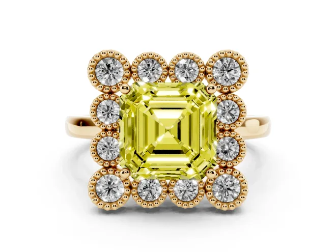 Asscher Cut Halo Engagement Ring Setting for a Fancy Yellow Lab-Grown Diamond | Yellow Gold - Design NV-24775