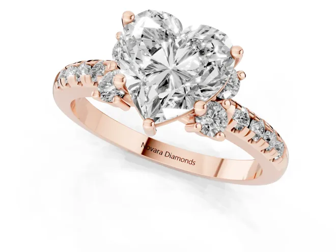 Heart Cut Diamond Three-Stone Pavé Ring Set in Rose gold with Prong Setting – second view