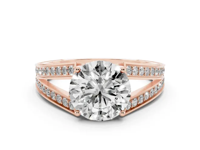 Round Split Shank Pavé Engagement Ring Setting | Engraved Leaf Sides | Rose Gold