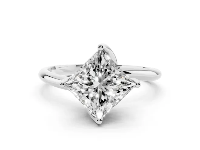 Princess Cut Diamond Solitaire Engagement Ring Set in White gold with Classic Plain Band