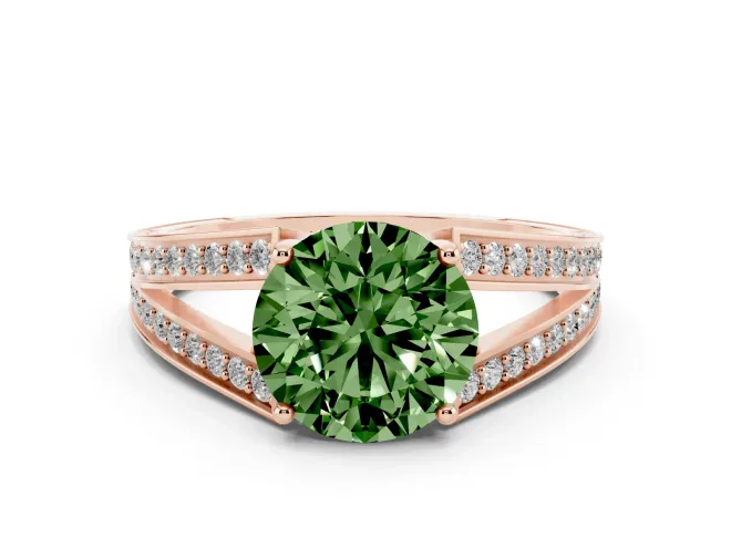 Round Split Shank Pavé Engagement Ring Setting for a Fancy Green Lab-Grown Diamond | Rose Gold