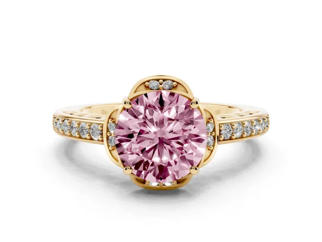 Round Floral Pavé Engagement Ring Setting for a Fancy Pink Lab-Grown Diamond | Yellow Gold