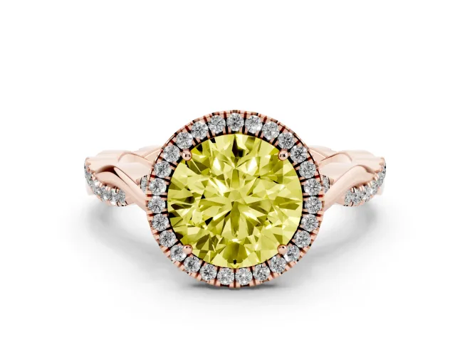 Round Twist Halo Engagement Ring Setting for a Fancy Yellow Lab-Grown Diamond | Rose Gold