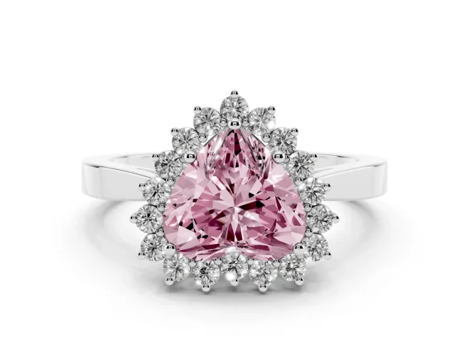 Heart-Shaped Scalloped Halo Engagement Ring Setting for a Fancy Pink Lab-Grown Diamond | White Gold