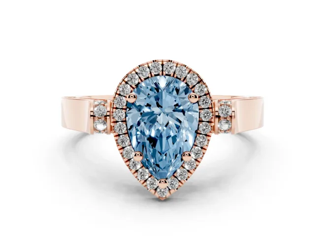 Pear-Shaped Halo Engagement Ring Setting for a Fancy Blue Lab-Grown Diamond | Pavé Panel Shoulders | Rose Gold