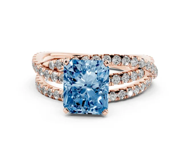Radiant Cut Twisted Pavé Engagement Ring Setting for a Fancy Blue Lab-Grown Diamond | Rose Gold