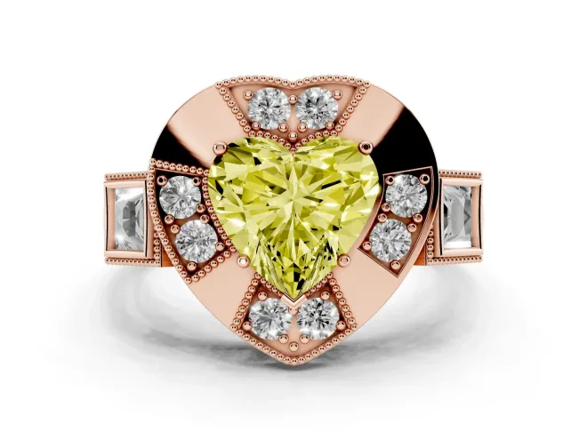 Heart-Shaped Milgrain Sectioned Halo Engagement Ring Setting for a Fancy Yellow Lab-Grown Diamond | Rose Gold