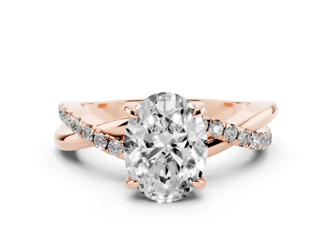 Oval Pavé Twist Engagement Ring Setting | Crossover Band | Rose Gold