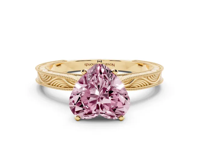 Heart-Shaped Engraved Engagement Ring Setting for a Fancy Pink Lab-Grown Diamond | Yellow Gold