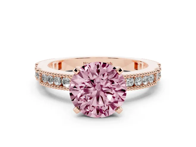 Round Vintage Pavé Engagement Ring Setting for a Fancy Pink Lab-Grown Diamond | Rose Gold