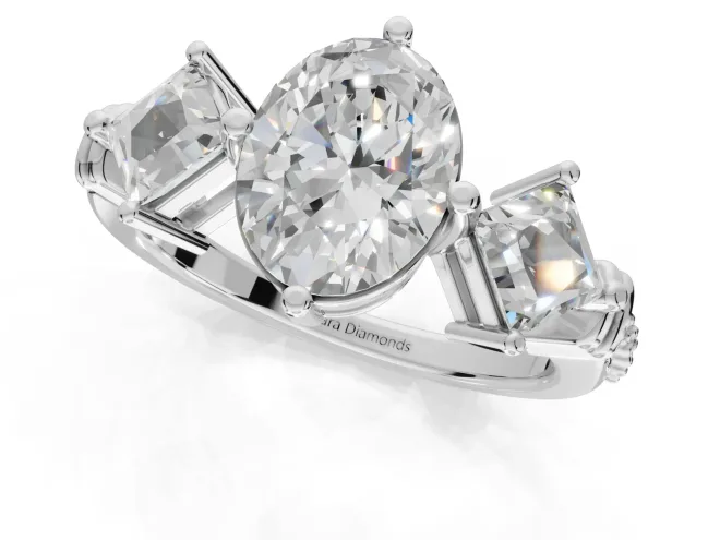 Oval Three Stone Engagement Ring Setting | On-Point Princess Side Stones | White Gold – second view