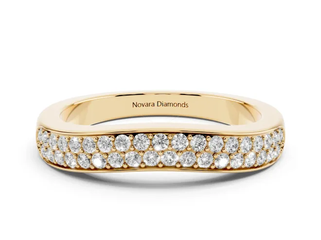 Round Lab-Grown Diamond Double Row Pavé Contour Wedding Band | Bead Set | Yellow Gold