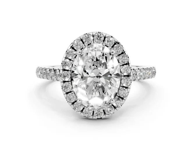 Oval Raised Halo Engagement Ring Setting | Pavé Band | White Gold