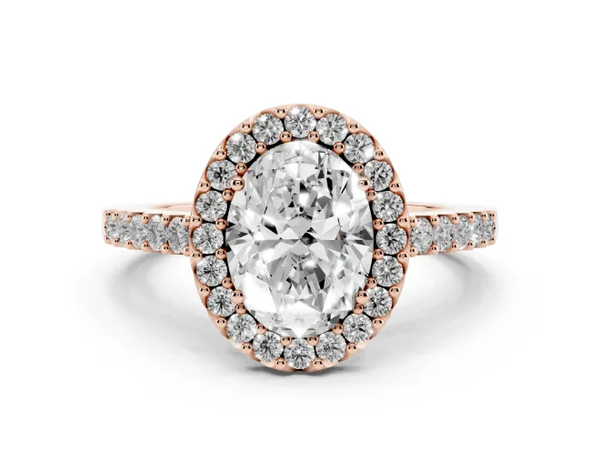 Oval Halo Engagement Ring Setting | Single Row Pavé Band | Rose Gold