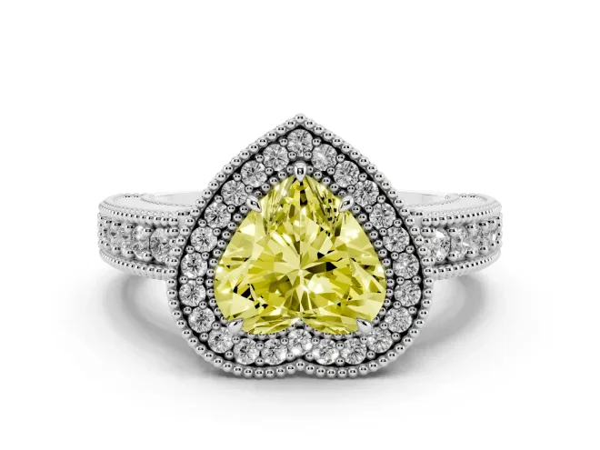 Heart-Shaped Milgrain Halo Engagement Ring Setting for a Fancy Yellow Lab-Grown Diamond | Sterling Silver