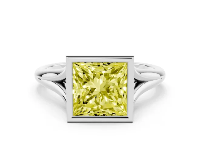 Princess Cut Bezel Engagement Ring Setting for a Fancy Yellow Lab-Grown Diamond | Platinum