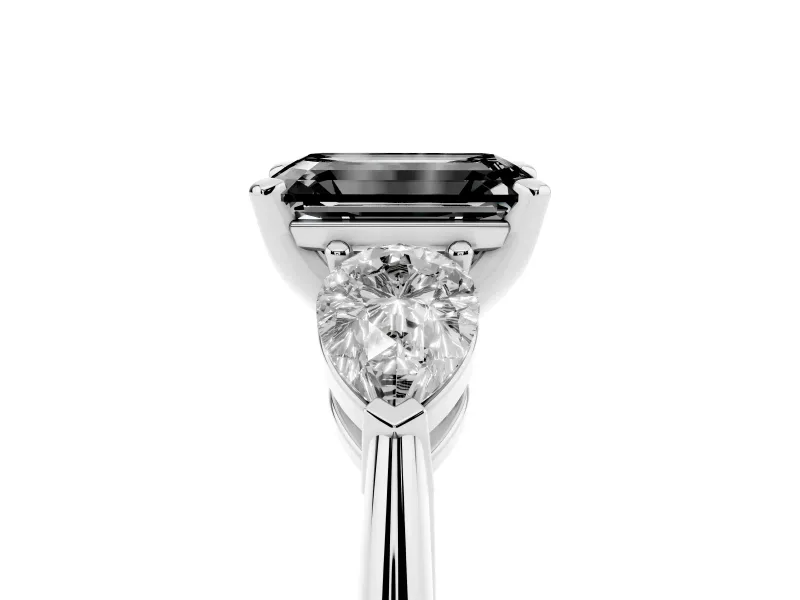Emerald Cut Three-Stone Ring Setting for a Black Center | Pear Side Stones | Sterling Silver