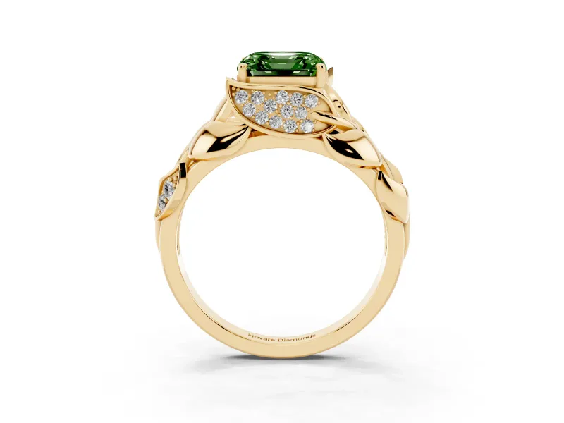 Asscher Cut Leaf Bypass Engagement Ring Setting for a Fancy Green Lab-Grown Diamond | Yellow Gold