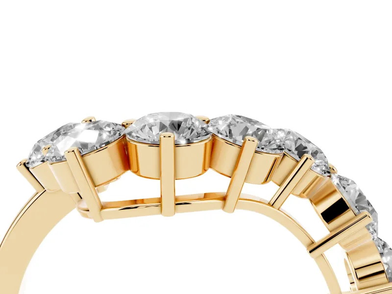 Round Lab-Grown Diamond Prong Set Curved Wedding Band | Wave Stone Line | Yellow Gold