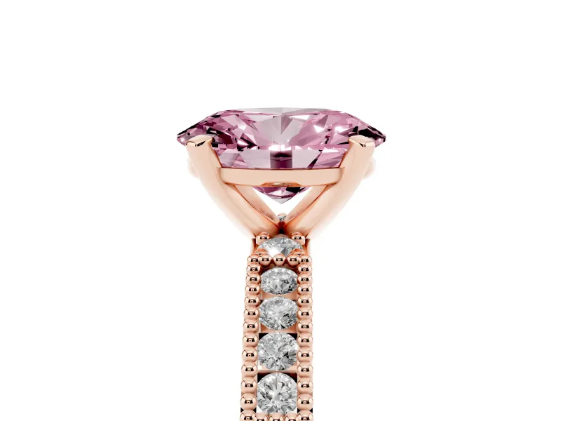 Oval Vintage Pavé Engagement Ring Setting for a Fancy Pink Lab-Grown Diamond | Rose Gold