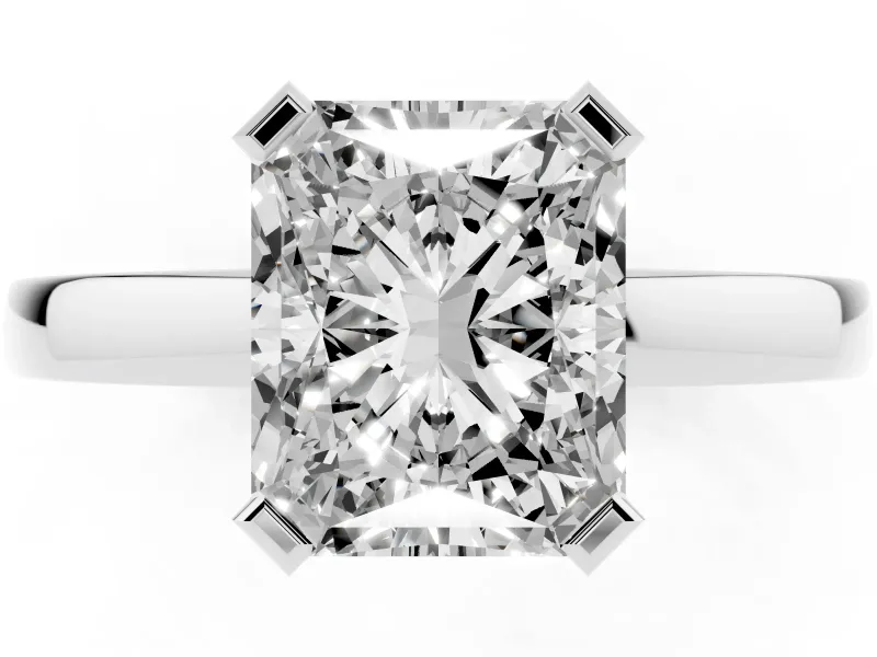 Radiant Cut Diamond Solitaire Ring Set in White gold with Prong Head and Smooth Polished Band