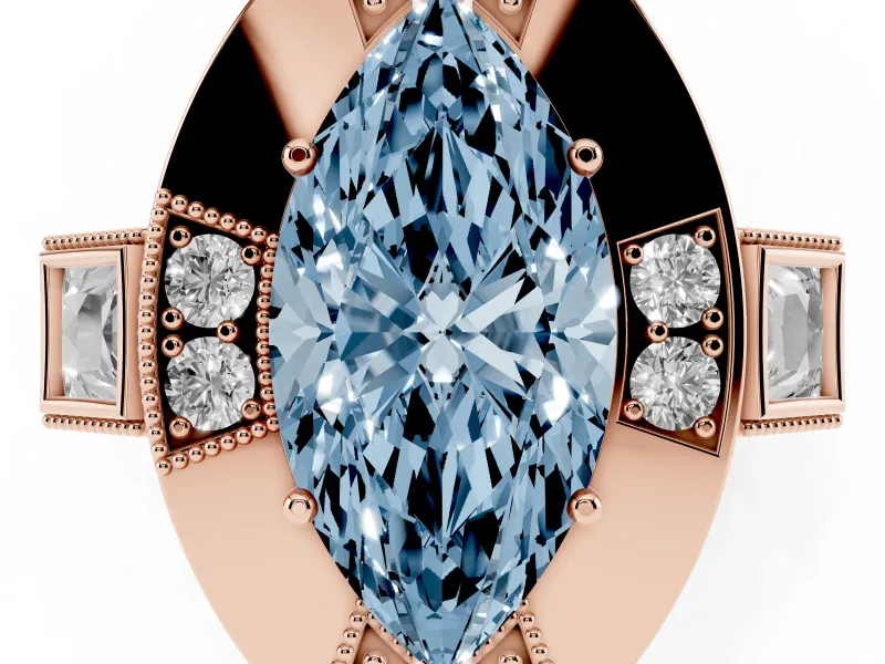 Marquise Milgrain Sectioned Halo Engagement Ring Setting for a Fancy Blue Lab-Grown Diamond | Rose Gold