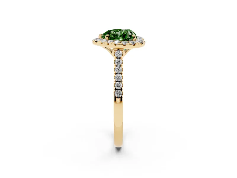 Heart-Shaped Raised Halo Engagement Ring Setting for a Fancy Green Lab-Grown Diamond | Yellow Gold