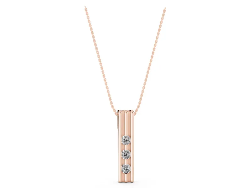 Round Lab-Grown Diamond Three-Stone Bar Pendant Necklace | Channel Set | Rose Gold
