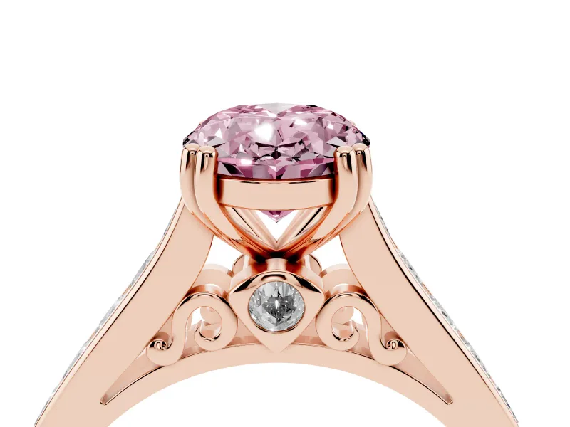 Oval Cathedral Channel Set Engagement Ring Setting for a Fancy Pink Lab-Grown Diamond | Double Claw Prongs | Rose Gold
