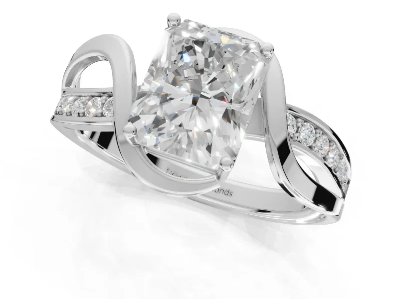 Radiant Cut Bypass Solitaire Engagement Ring Setting | Pavé and Plain Strands | Sterling Silver