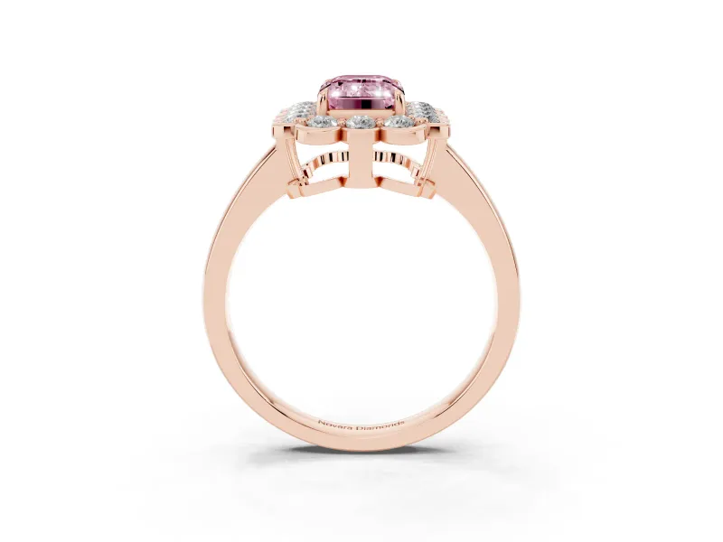 Emerald Cut Scalloped Cluster Halo Engagement Ring Setting for a Fancy Pink Lab-Grown Diamond | Plain Band | Rose Gold
