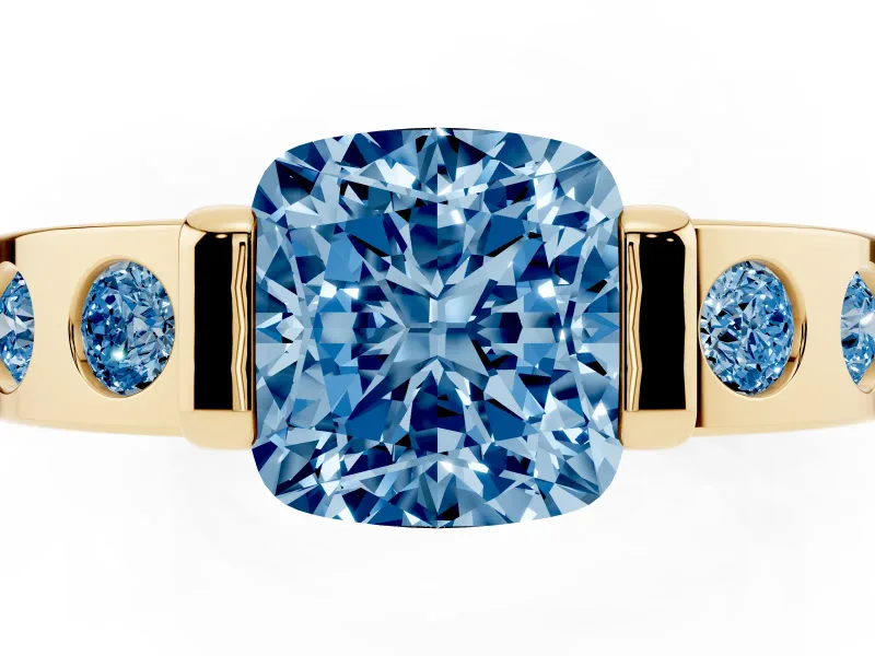 Cushion Cut Tension Style Engagement Ring Setting for a Fancy Blue Lab-Grown Diamond | Yellow Gold