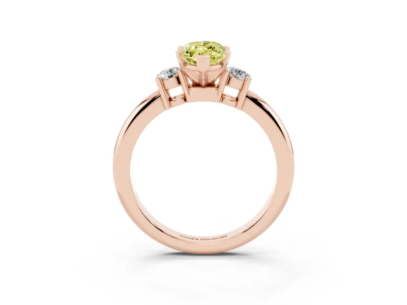 Fancy Yellow Three-Stone Marquise Cut Diamond Ring Set in Rose gold with Prong Setting and Plain Band