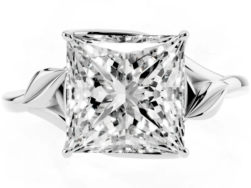 Princess Cut Leaf Bypass Solitaire Engagement Ring Setting | Polished Band | Sterling Silver