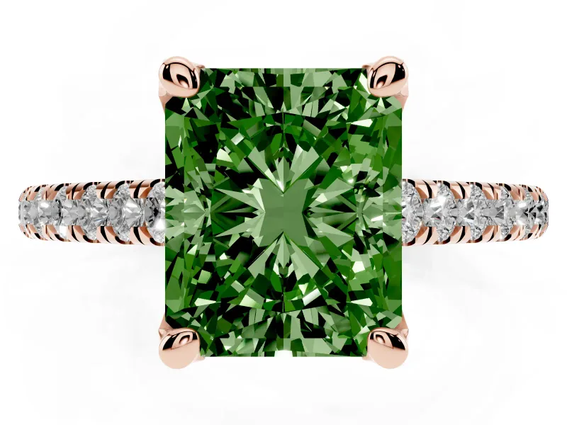 Radiant Cut Hidden Halo Pave Engagement Ring Setting for a Fancy Green Lab-Grown Diamond | Claw Prongs | Rose Gold