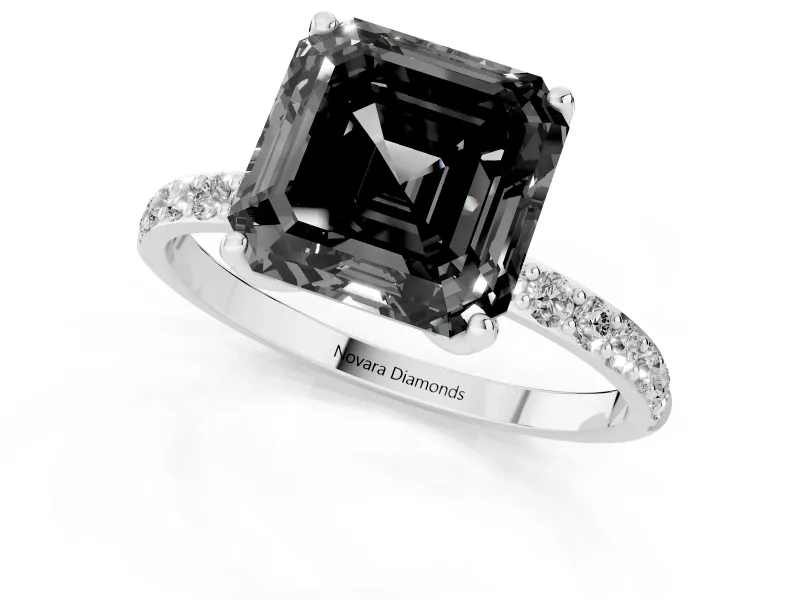 Asscher Cut Pavé Solitaire Engagement Ring Setting for a Black Center | Slim Band | Platinum