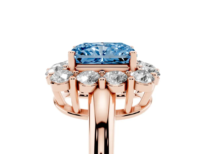 Radiant Cut Cluster Halo Engagement Ring Setting for a Fancy Blue Lab-Grown Diamond | Large Round Accents | Rose Gold