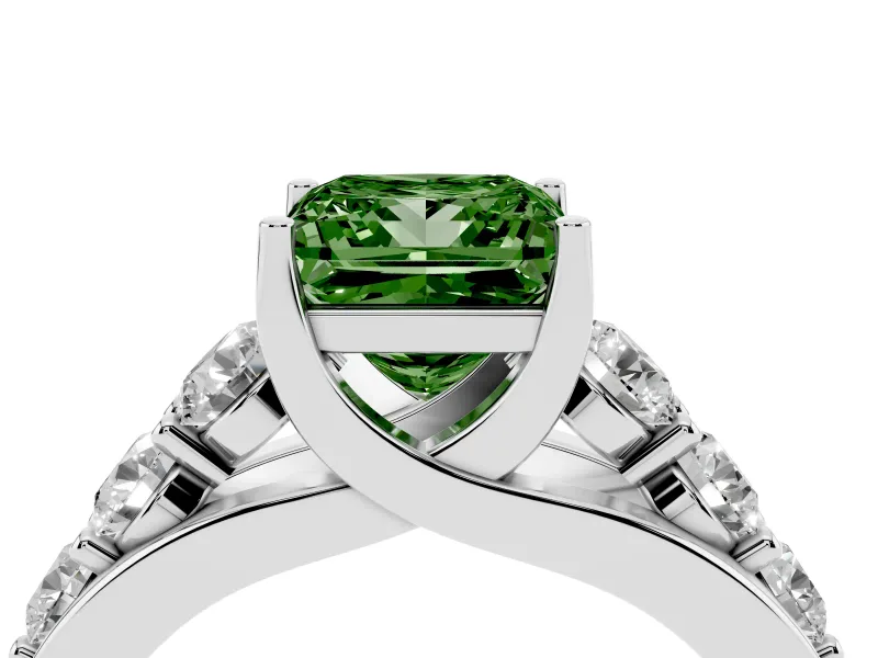 Princess Cut Engagement Ring Setting for a Fancy Green Lab-Grown Diamond | Sterling Silver - Design NV-24645