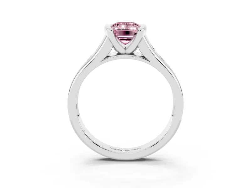 Emerald Cut Half Bezel Engagement Ring Setting for a Fancy Pink Lab-Grown Diamond | Platinum
