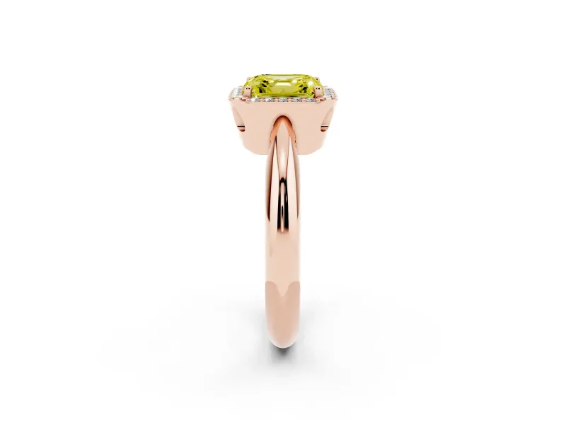 Asscher Cut Halo Engagement Ring Setting for a Fancy Yellow Lab-Grown Diamond | Plain Tapered Band | Rose Gold