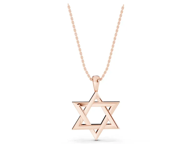 Interlaced Star of David Pendant Necklace | Bevelled Edges | Rose Gold