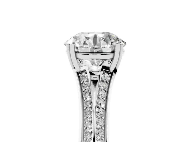 Round Pave Split Shank Engagement Ring Setting | Double Claw Prongs | Platinum