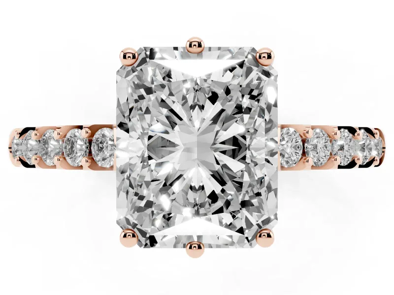 Radiant Cut Hidden Halo Solitaire Engagement Ring Setting | Shared Prong Band | Rose Gold