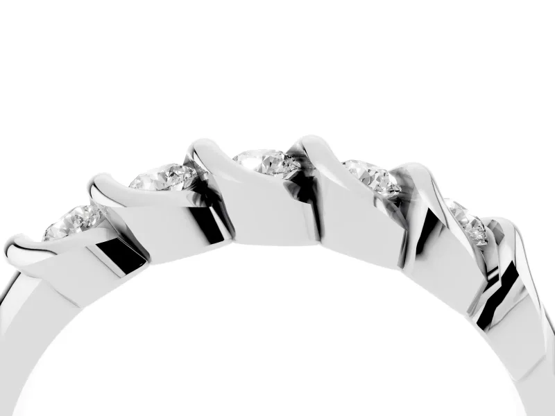 Round Diamond Eternity Band Set in White gold with Twist Prong Setting